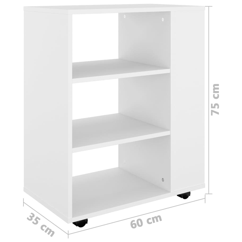 vidaXL Szafka na kółkach, biała, 60x35x75 cm, materiał drewnopochodny