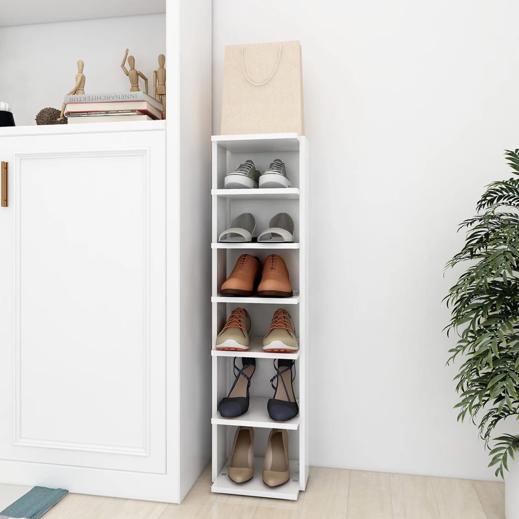 vidaXL Szafka na buty, biały, 27,5x27x102 cm, materiał drewnopochodny