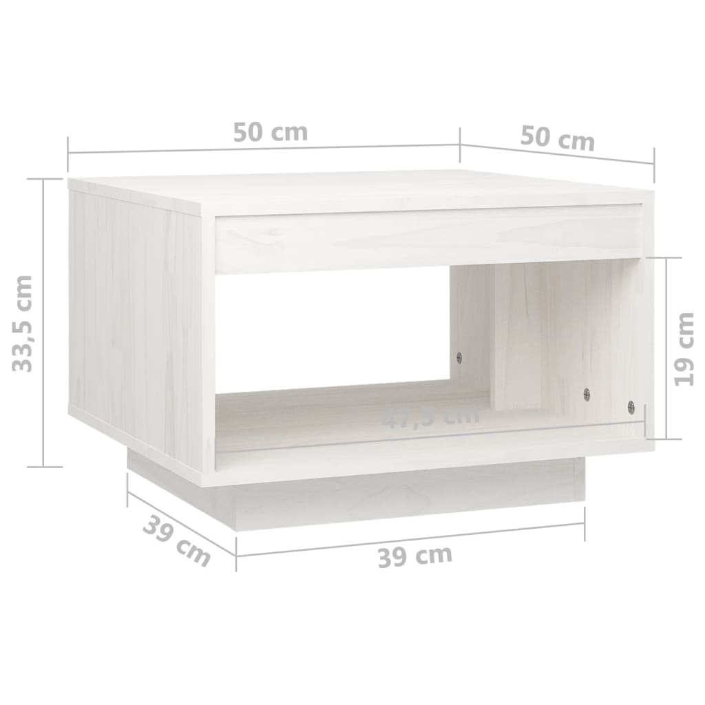 vidaXL Stolik kawowy, biały, 50x50x33,5 cm, lite drewno sosnowe
