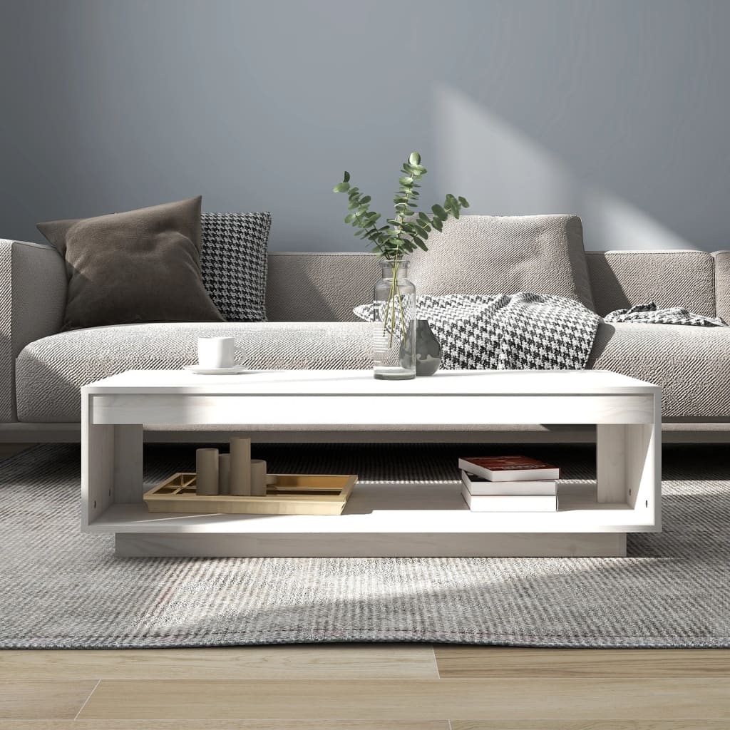 vidaXL Stolik kawowy, biały, 110x50x33,5 cm, lite drewno sosnowe