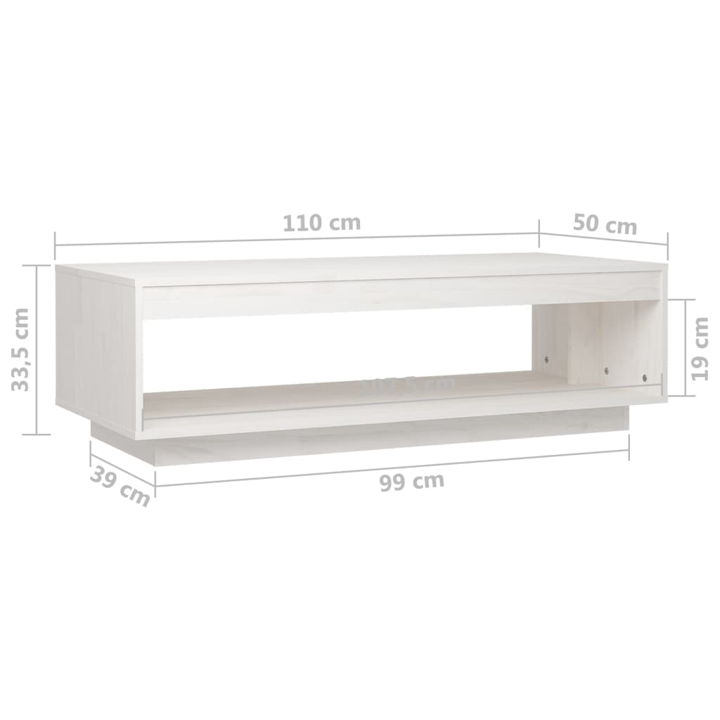 vidaXL Stolik kawowy, biały, 110x50x33,5 cm, lite drewno sosnowe