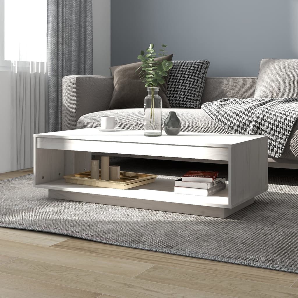 vidaXL Stolik kawowy, biały, 110x50x33,5 cm, lite drewno sosnowe