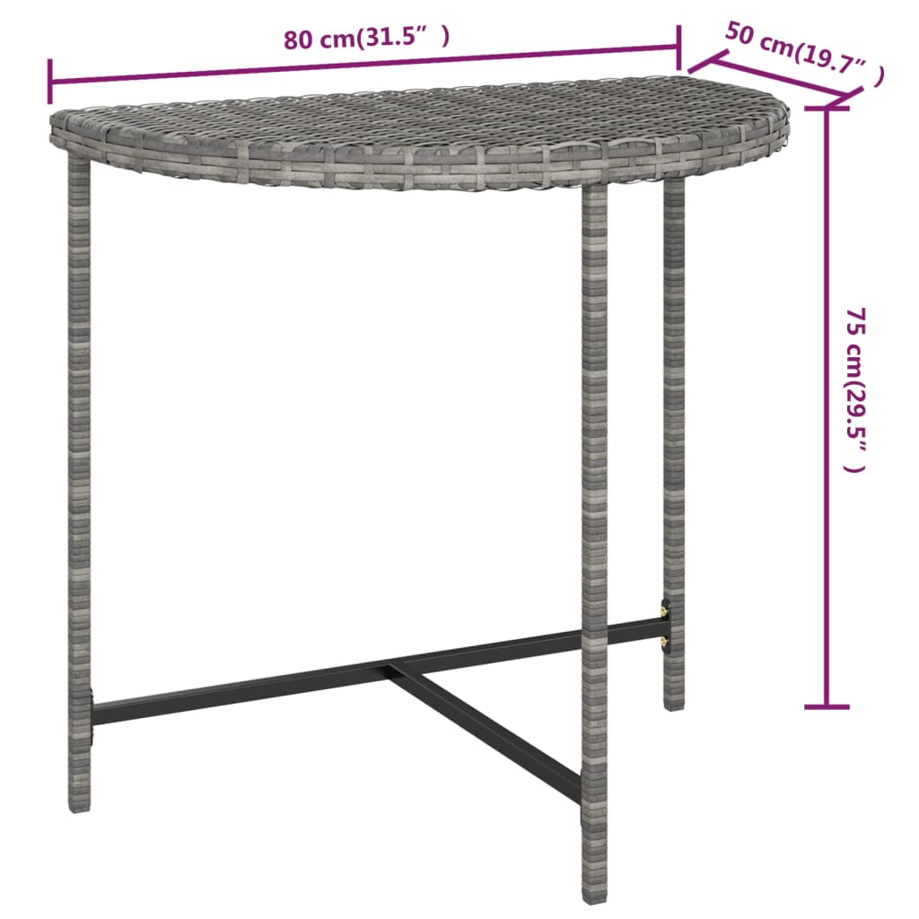 vidaXL Stolik ogrodowy, szary, 80x50x75 cm, rattan PE
