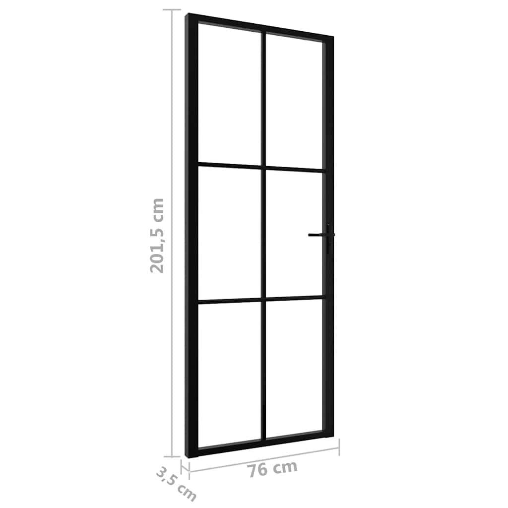 vidaXL Drzwi wewnętrzne, szkło ESG i aluminium, 76x201,5 cm, czarne
