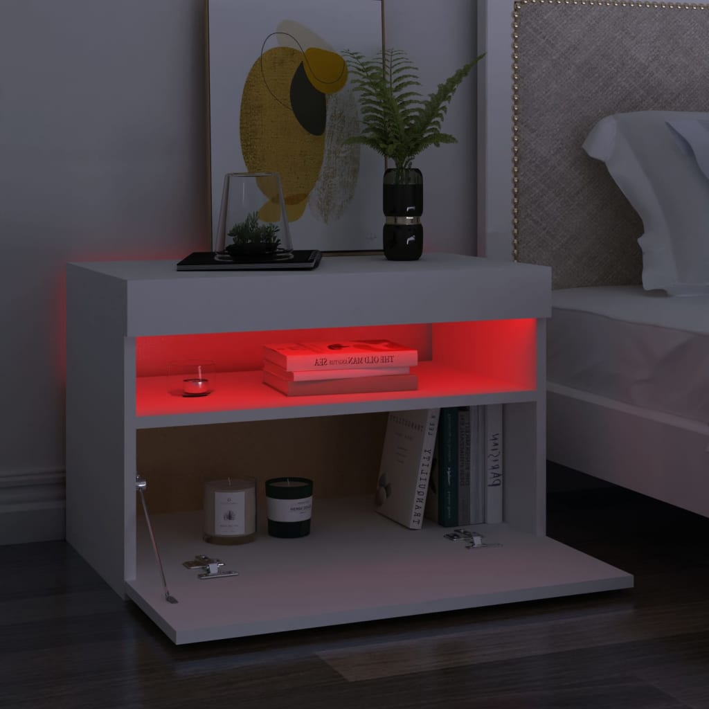 vidaXL Szafka nocna z oświetleniem LED, biała, 60x35x40 cm