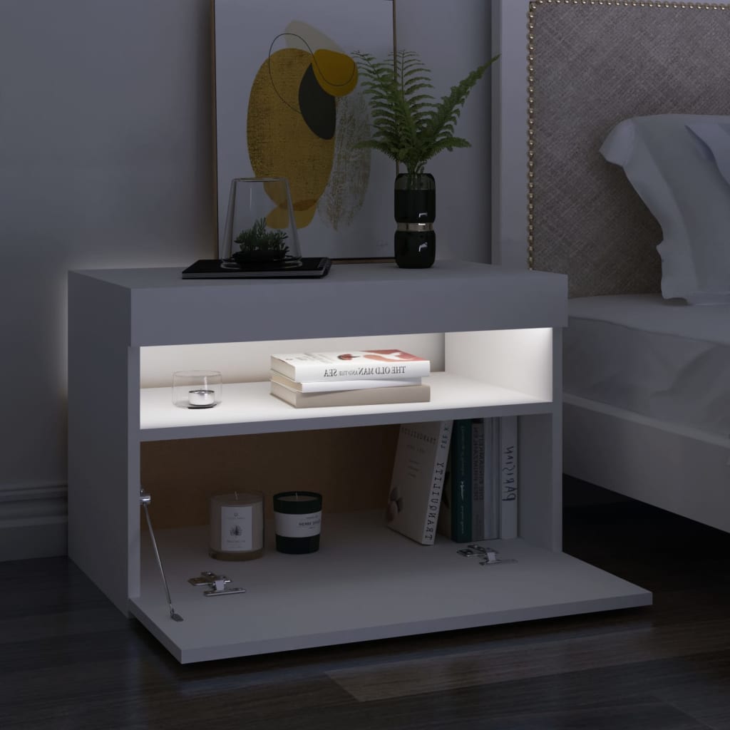 vidaXL Szafki nocne z oświetleniem LED, 2 szt., białe, 60x35x40 cm
