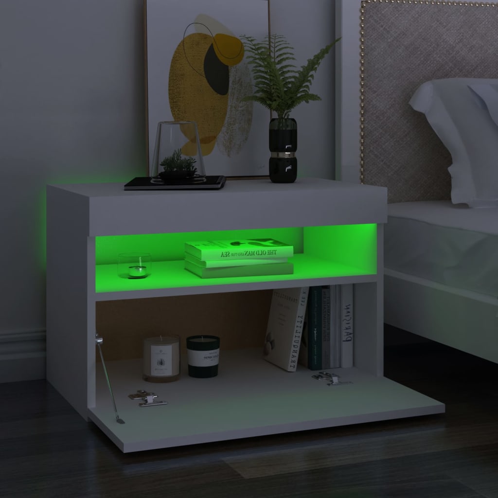 vidaXL Szafki nocne z oświetleniem LED, 2 szt., białe, 60x35x40 cm