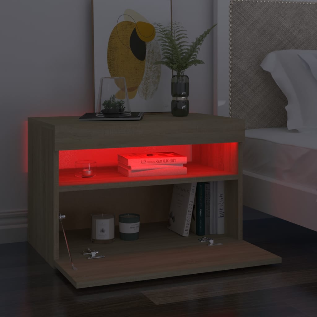 vidaXL Szafka nocna z oświetleniem LED, dąb sonoma, 60x35x40 cm, płyta