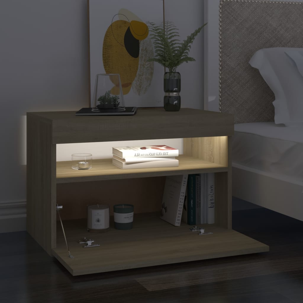 vidaXL Szafka nocna z oświetleniem LED, dąb sonoma, 60x35x40 cm, płyta