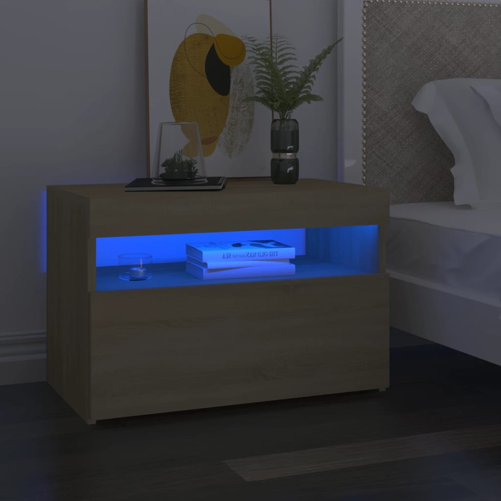 vidaXL Szafka nocna z oświetleniem LED, dąb sonoma, 60x35x40 cm, płyta