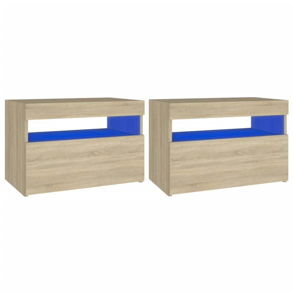 vidaXL Szafka nocna z LED, 2 szt., dąb sonoma, 60x35x40 cm