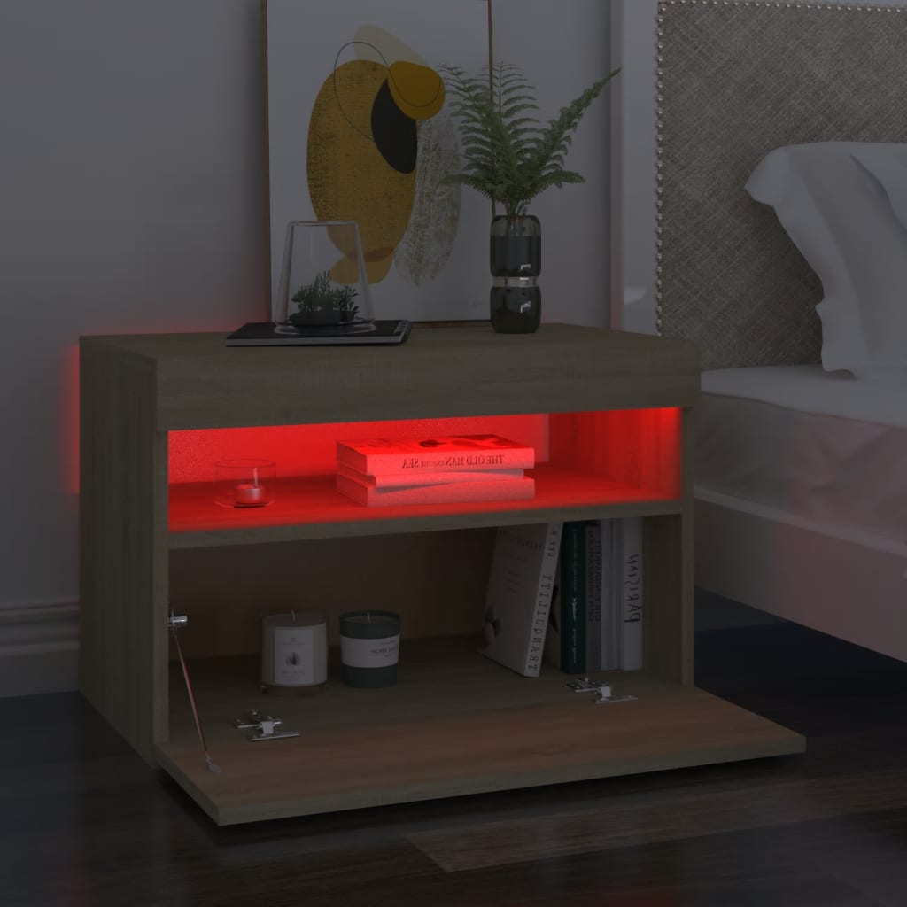 vidaXL Szafka nocna z LED, 2 szt., dąb sonoma, 60x35x40 cm