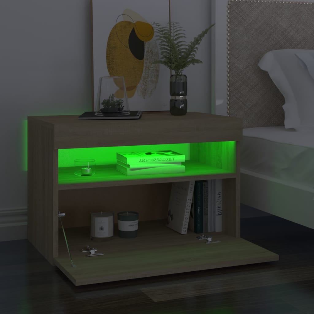 vidaXL Szafka nocna z LED, 2 szt., dąb sonoma, 60x35x40 cm