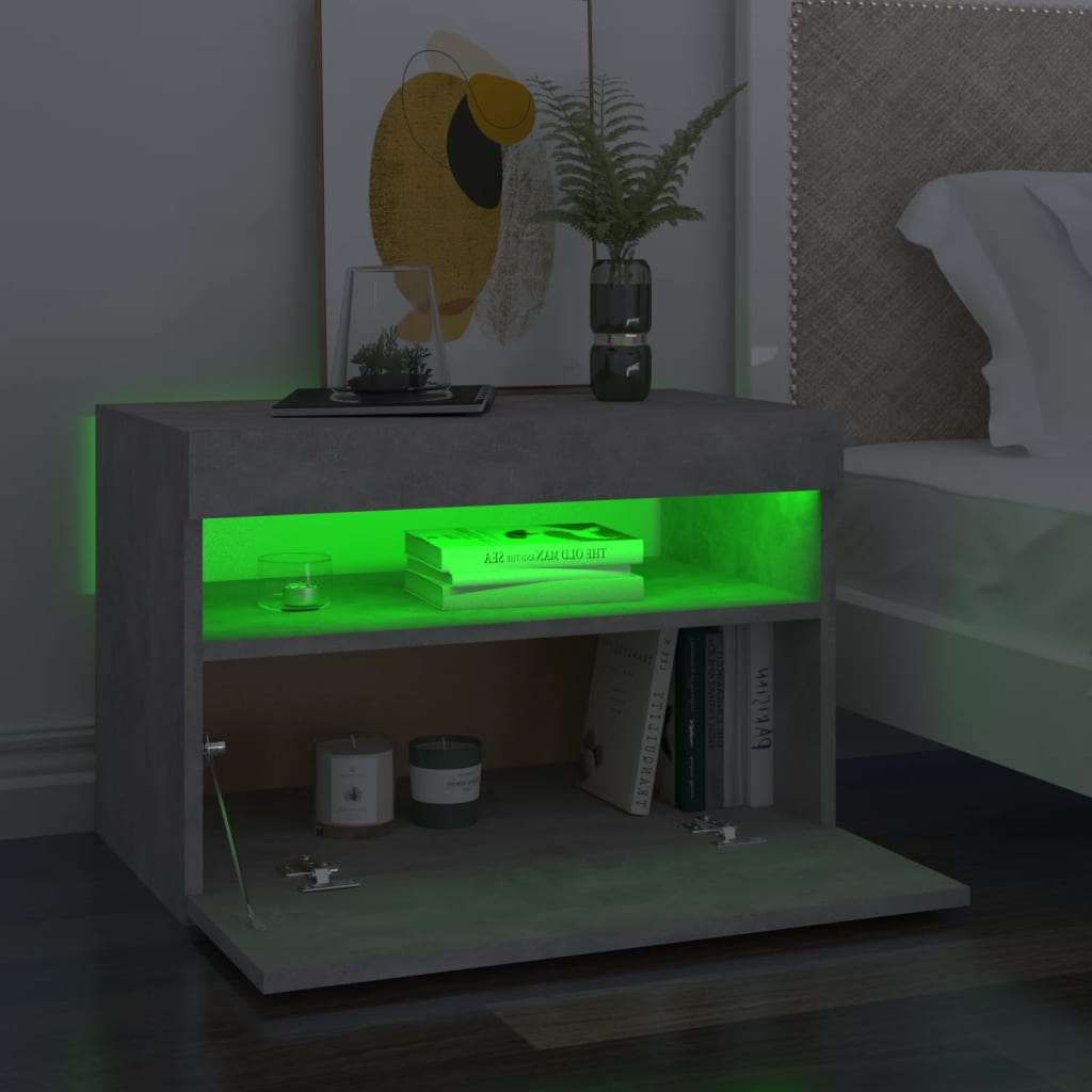 vidaXL Szafka nocna z oświetleniem LED, szarość betonu, 60x35x40 cm
