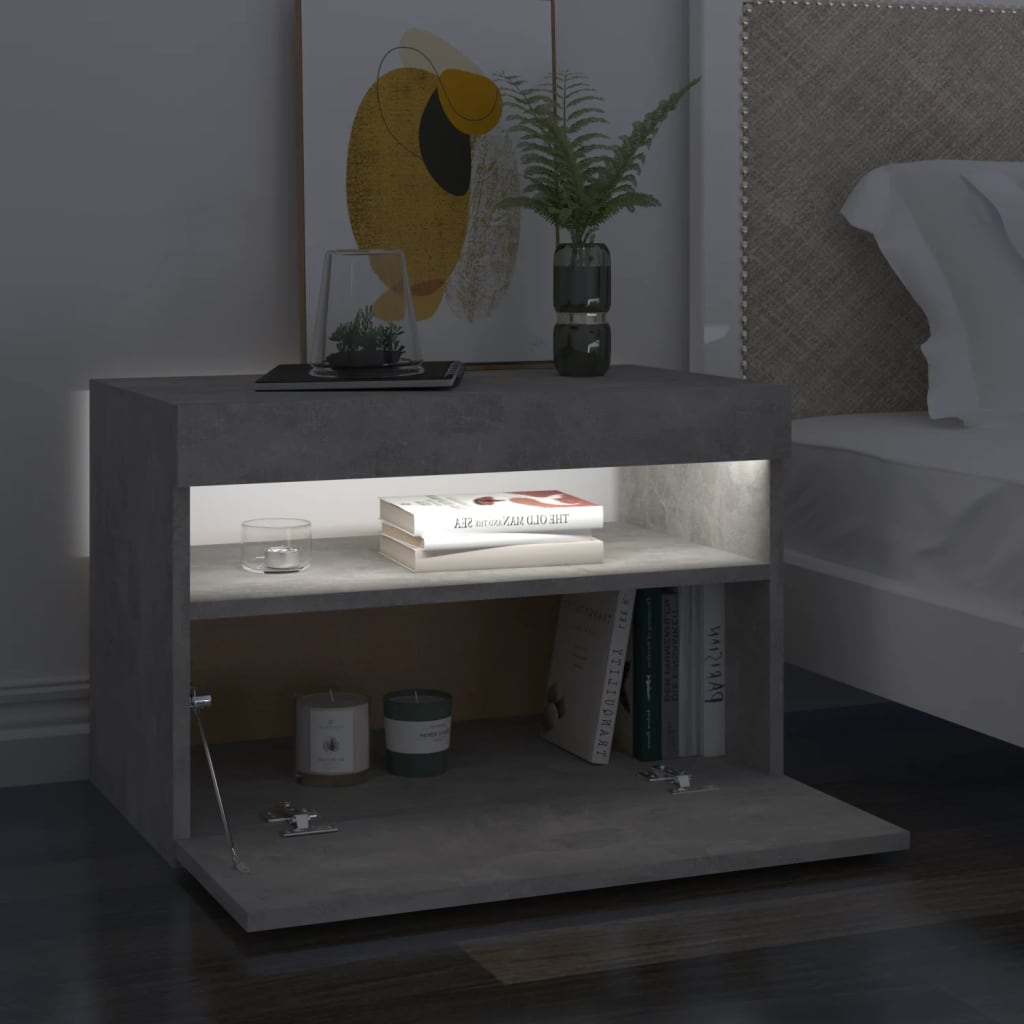 vidaXL Szafka nocna z oświetleniem LED, szarość betonu, 60x35x40 cm
