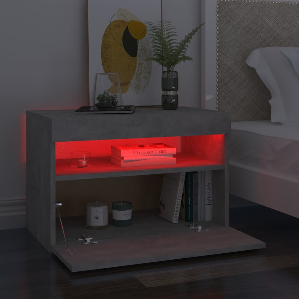 vidaXL Szafka nocna z oświetleniem LED, szarość betonu, 60x35x40 cm