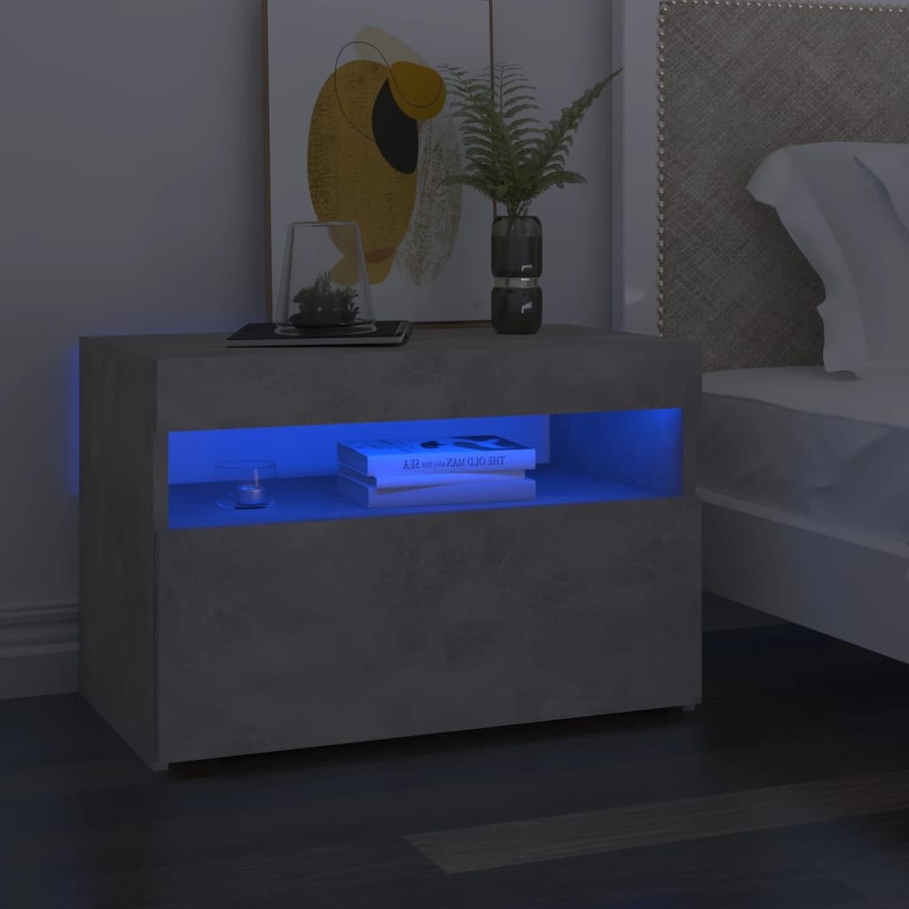 vidaXL Szafka nocna z oświetleniem LED, szarość betonu, 60x35x40 cm