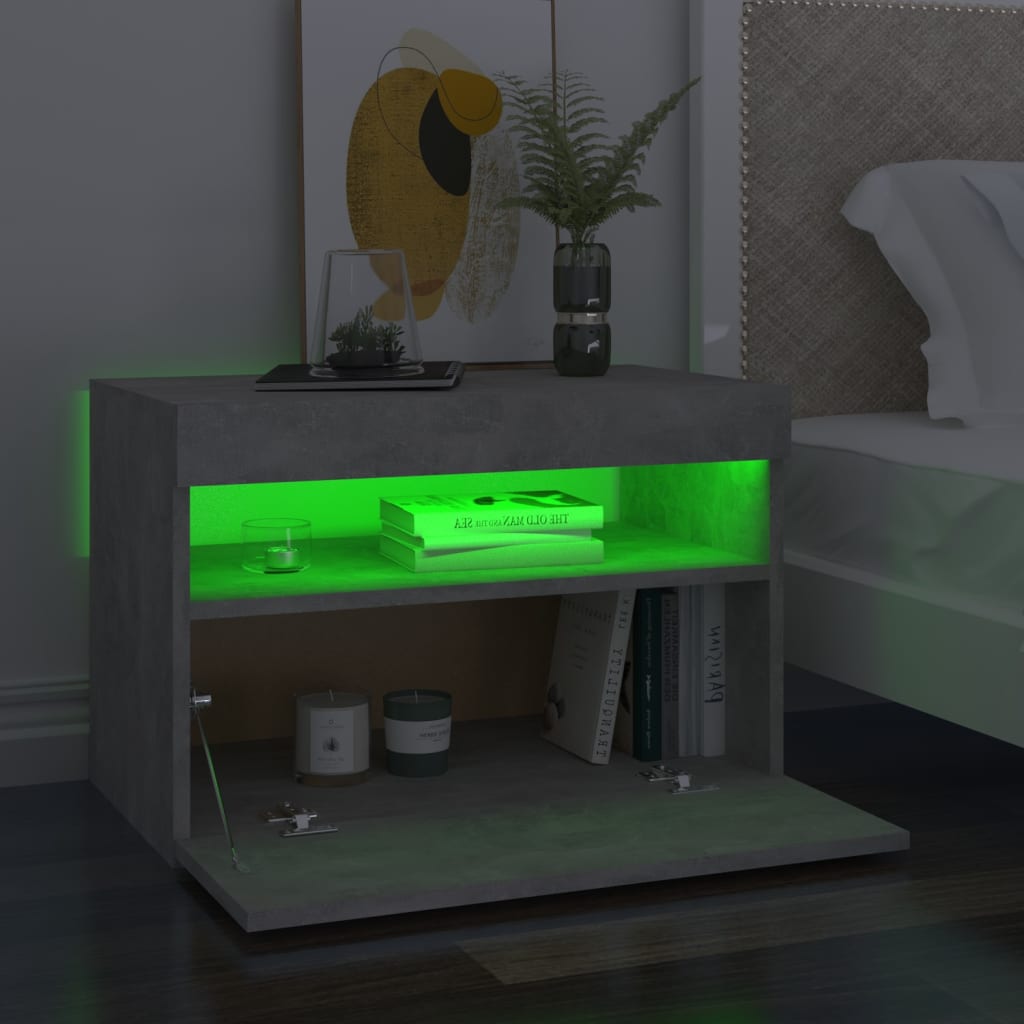 vidaXL Szafki nocne z LED, 2 szt., szarość betonu, 60x35x40 cm