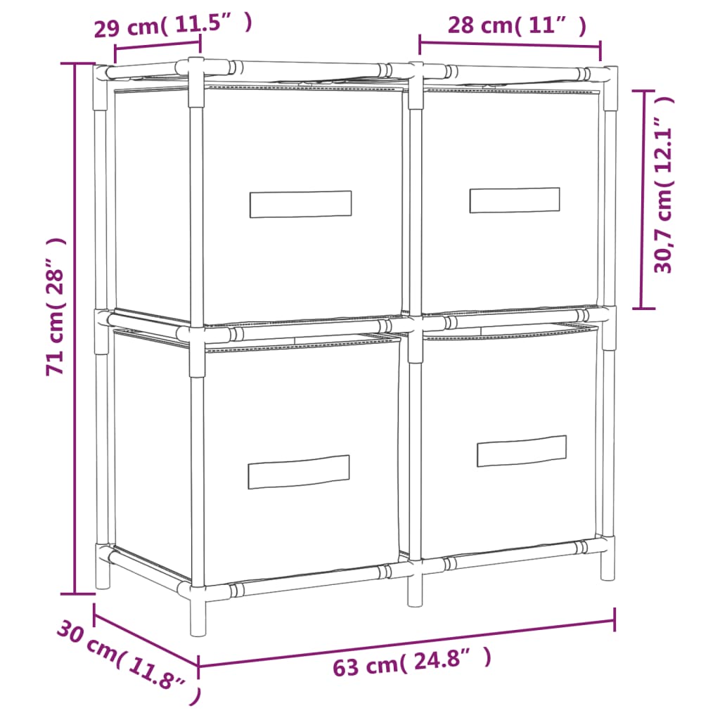 vidaXL Szafka z 4 koszami z tkaniny, kremowa, 63x30x71 cm, stal