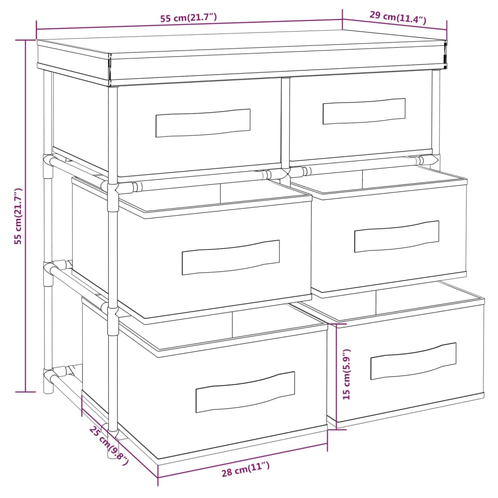 vidaXL Szafka z 6 szufladami, 55x29x55 cm, kremowa, stal