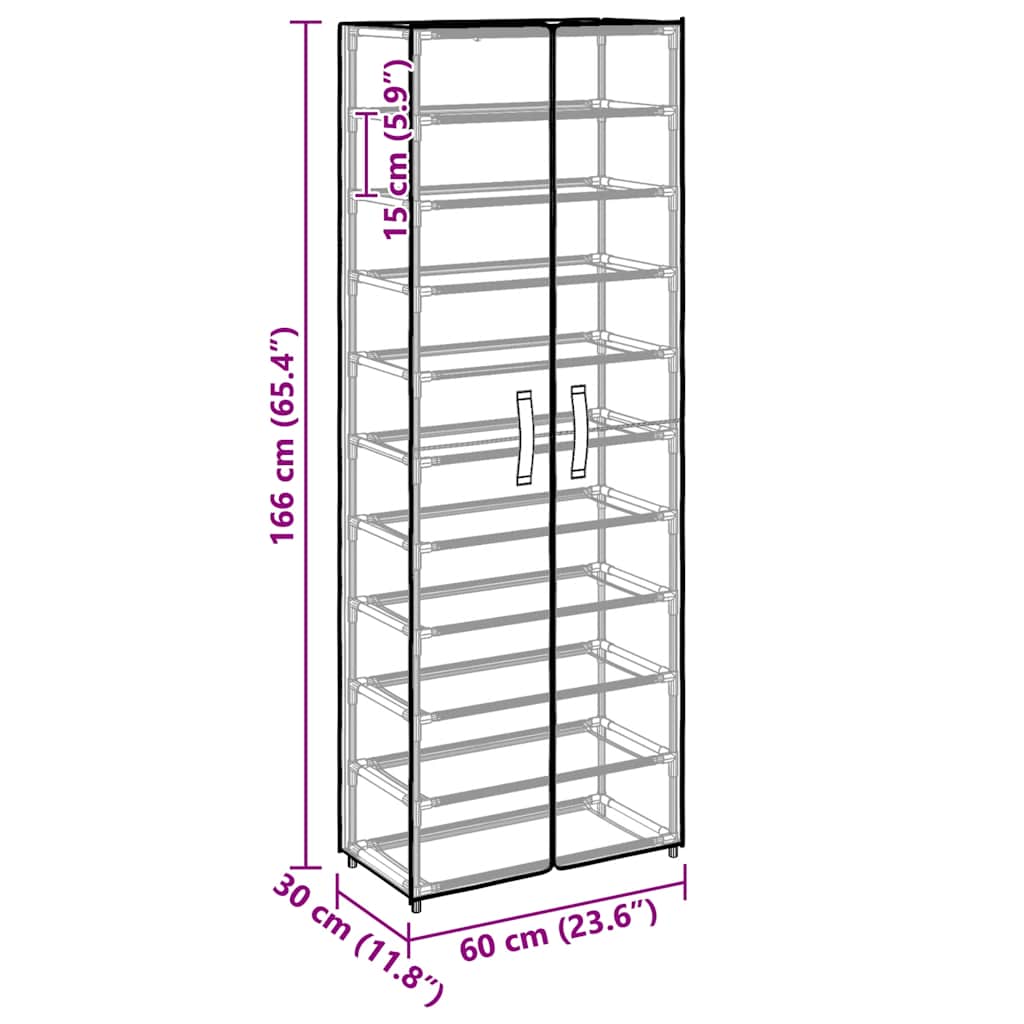 vidaXL Szafka na buty, kremowa, 60x30x166 cm, materiałowa