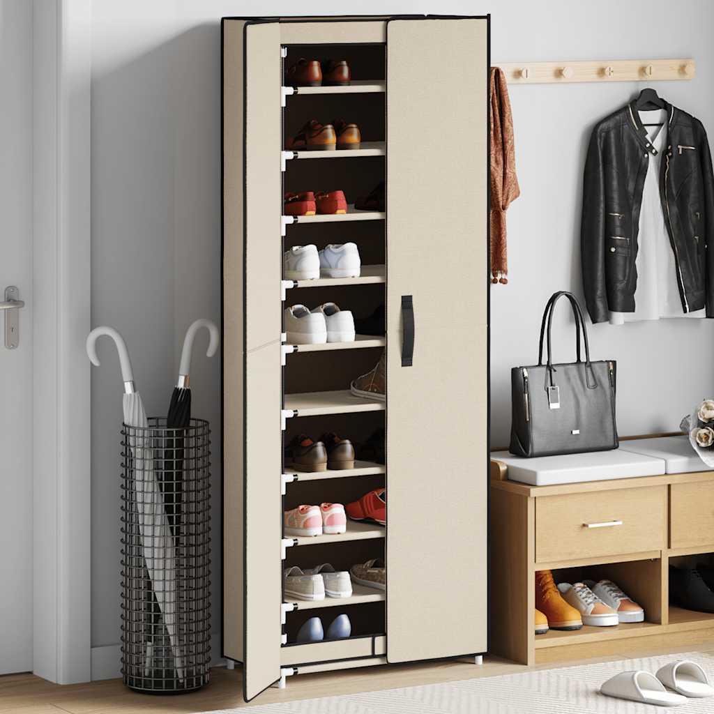 vidaXL Szafka na buty, kremowa, 60x30x166 cm, materiałowa