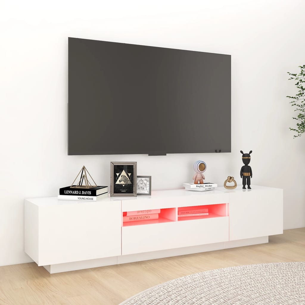 vidaXL Szafka TV z oświetleniem LED, biała, 180x35x40 cm