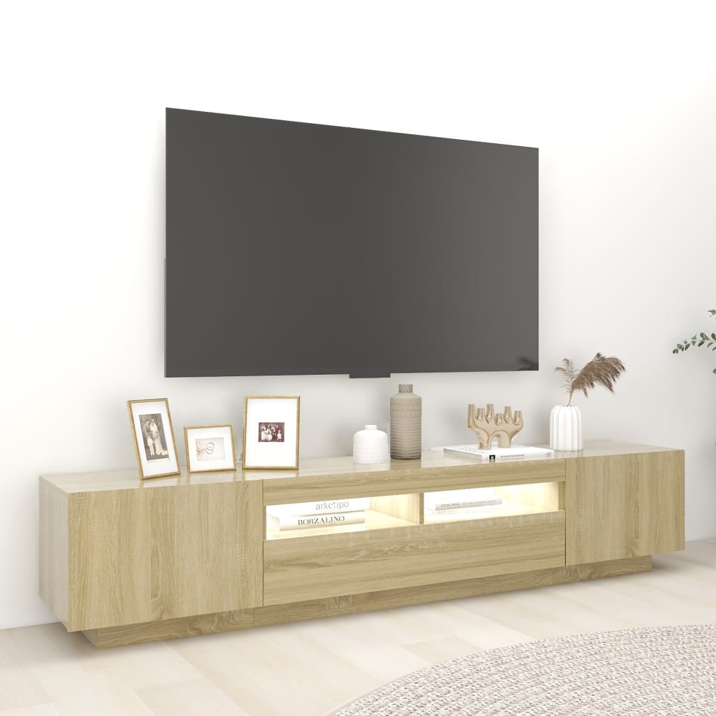 vidaXL Szafka TV z oświetleniem LED, dąb sonoma, 200x35x40 cm