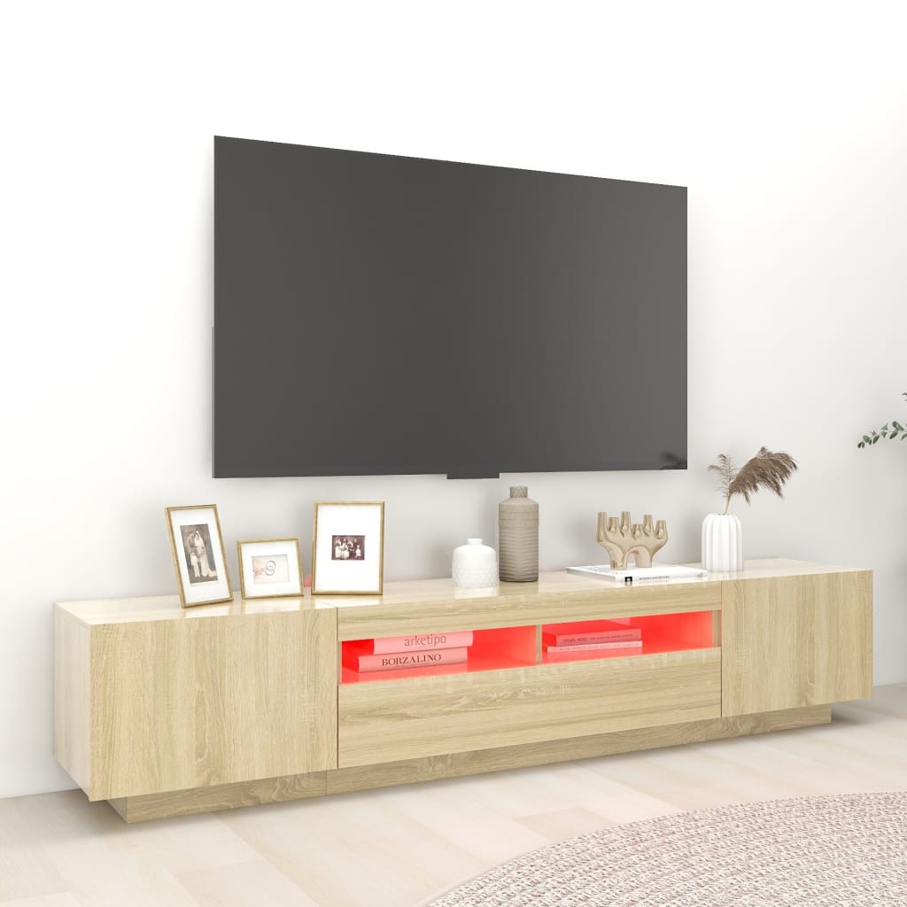 vidaXL Szafka TV z oświetleniem LED, dąb sonoma, 200x35x40 cm