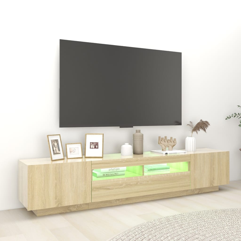 vidaXL Szafka TV z oświetleniem LED, dąb sonoma, 200x35x40 cm
