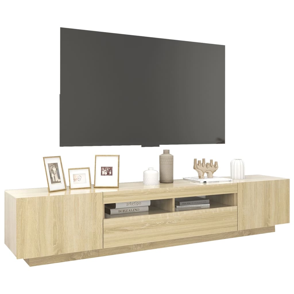vidaXL Szafka TV z oświetleniem LED, dąb sonoma, 200x35x40 cm