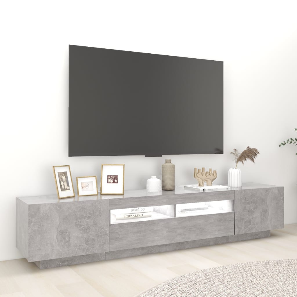 vidaXL Szafka pod TV z oświetleniem LED, szarość betonu, 200x35x40 cm