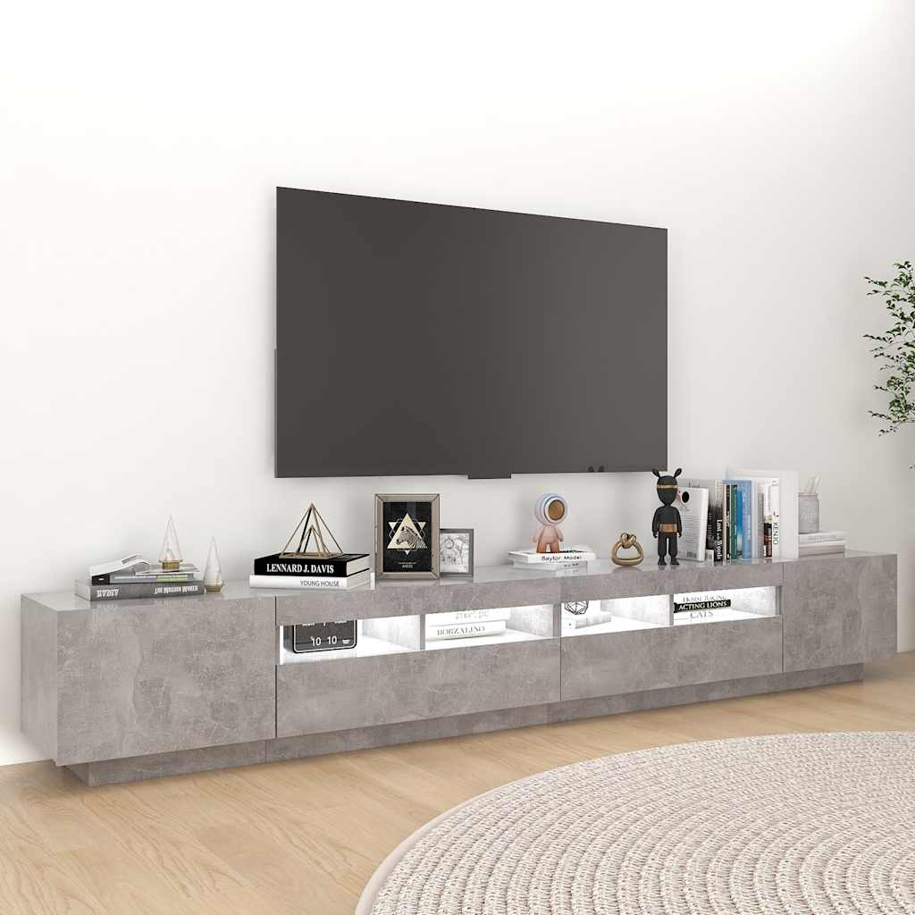 vidaXL Szafka pod TV z oświetleniem LED, szarość betonu, 260x35x40 cm