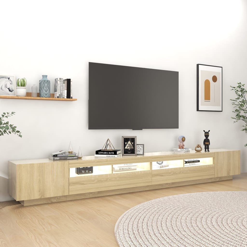 vidaXL Szafka pod TV z oświetleniem LED, dąb sonoma, 300x35x40 cm