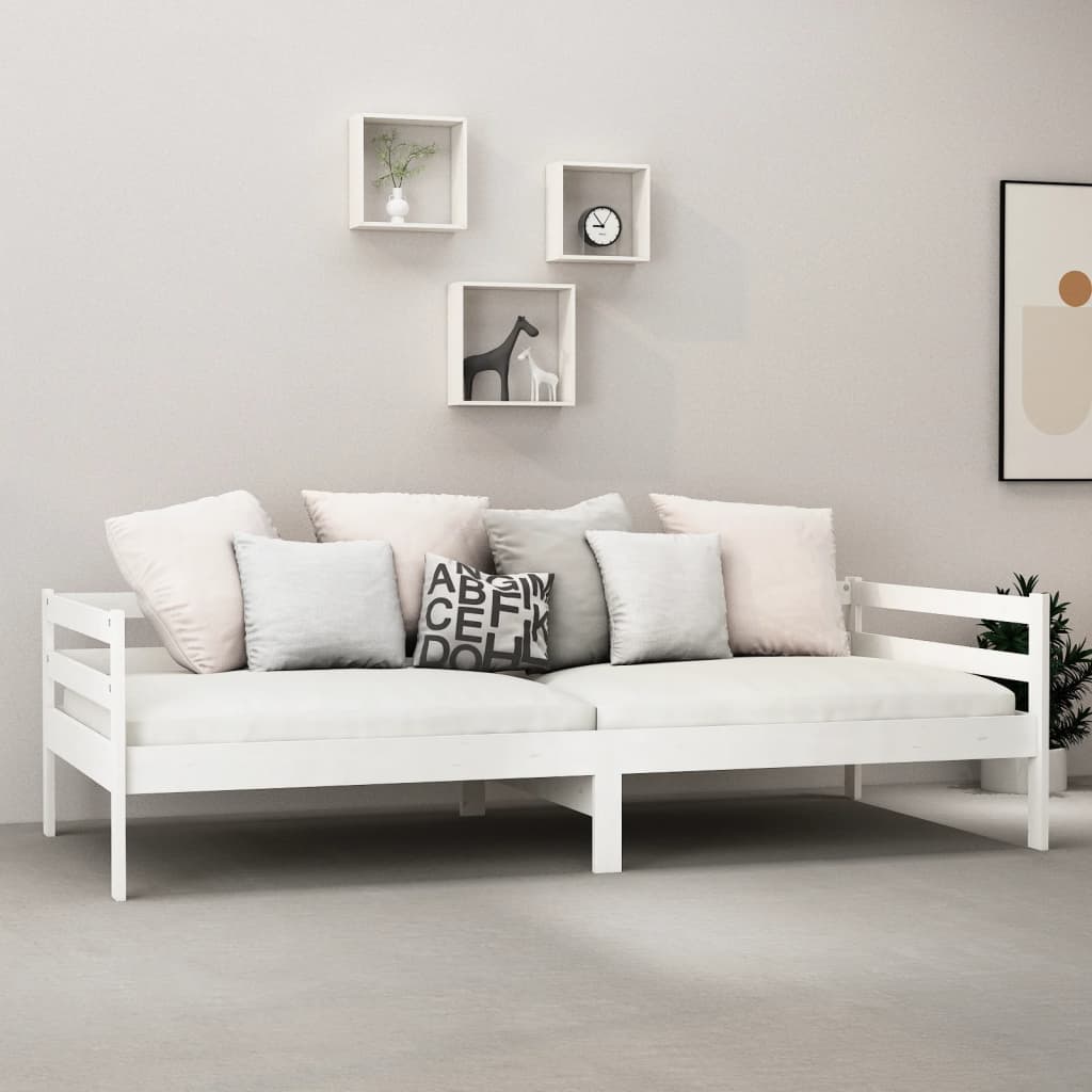 vidaXL Łóżko dzienne, białe, lite drewno sosnowe, 90x200 cm