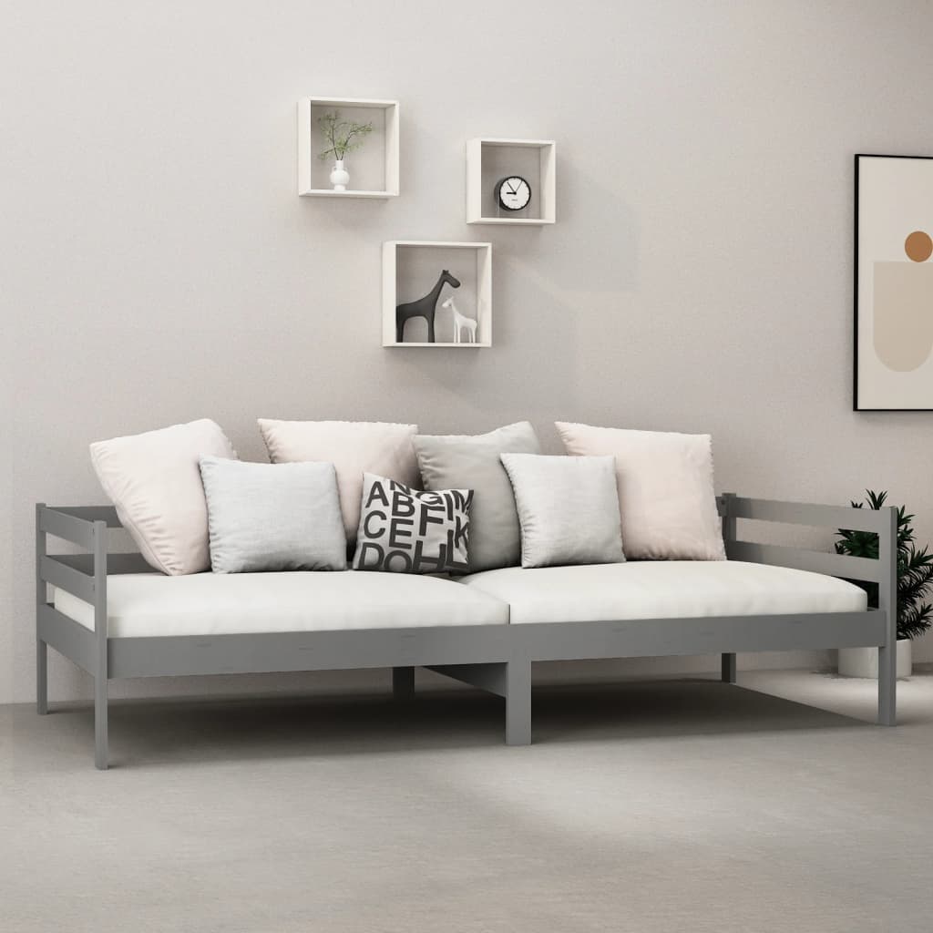 vidaXL Łóżko dzienne, szare, lite drewno sosnowe, 90x200 cm
