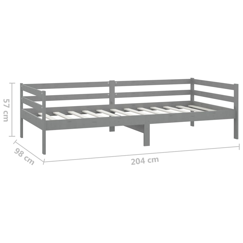 vidaXL Łóżko dzienne, szare, lite drewno sosnowe, 90x200 cm
