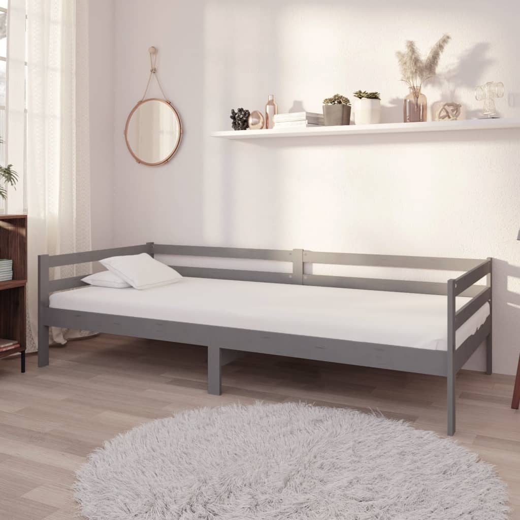vidaXL Łóżko dzienne, szare, lite drewno sosnowe, 90x200 cm