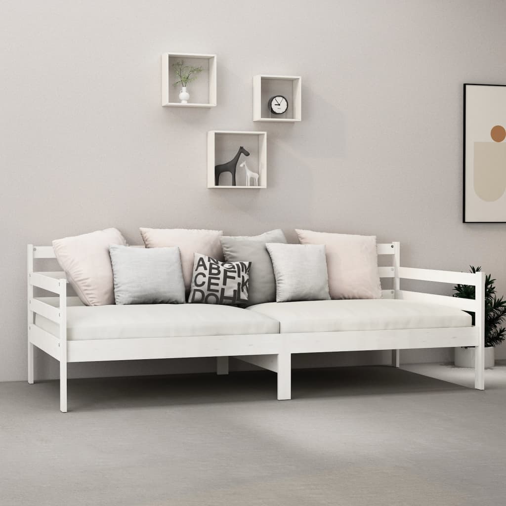 vidaXL Łóżko dzienne, białe, lite drewno sosnowe, 90x200 cm