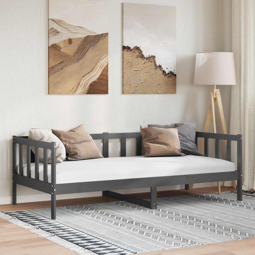 vidaXL Łóżko dzienne, szare, lite drewno sosnowe, 90x200 cm