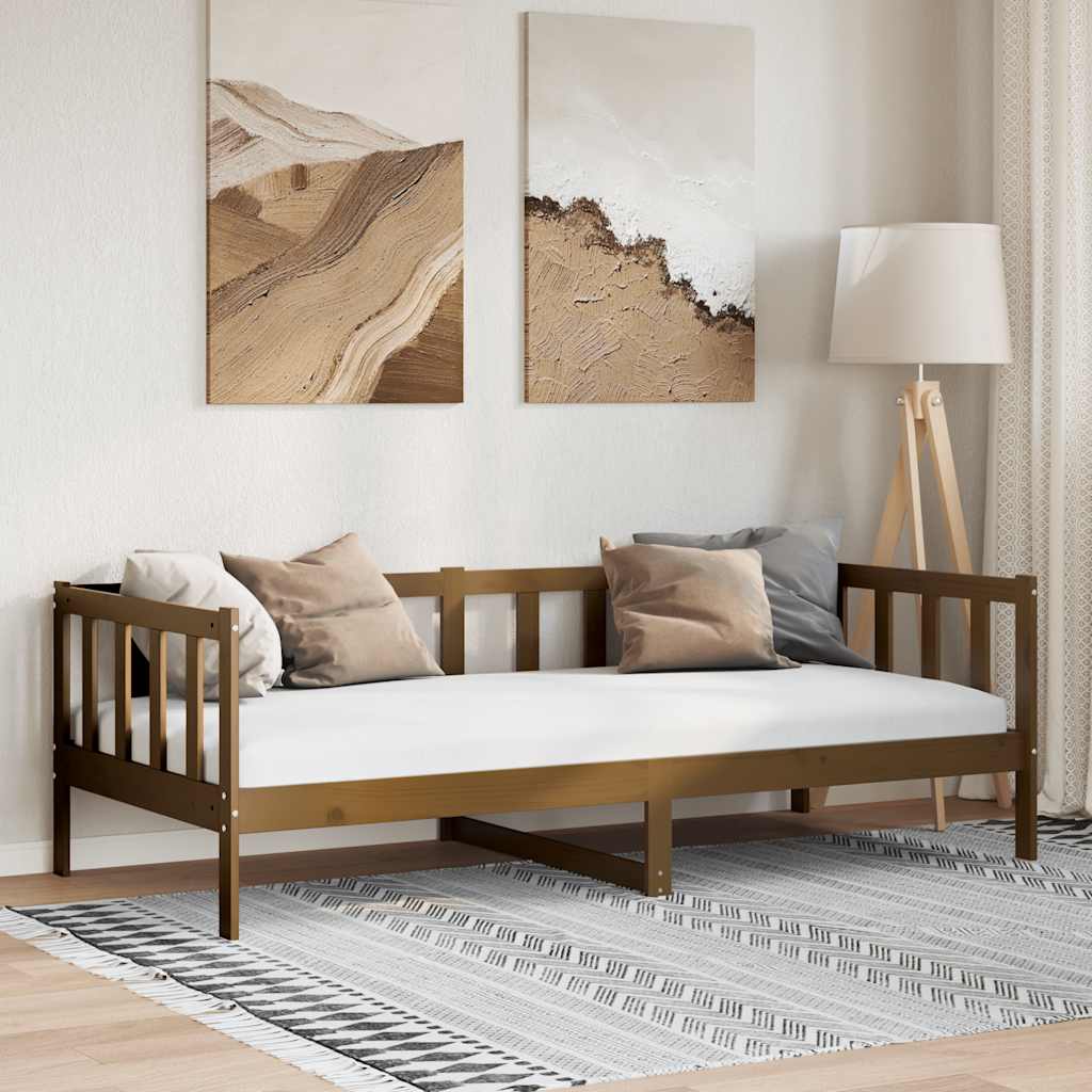 vidaXL Łóżko dzienne, miodowy brąz, lite drewno sosnowe, 90 x 200 cm