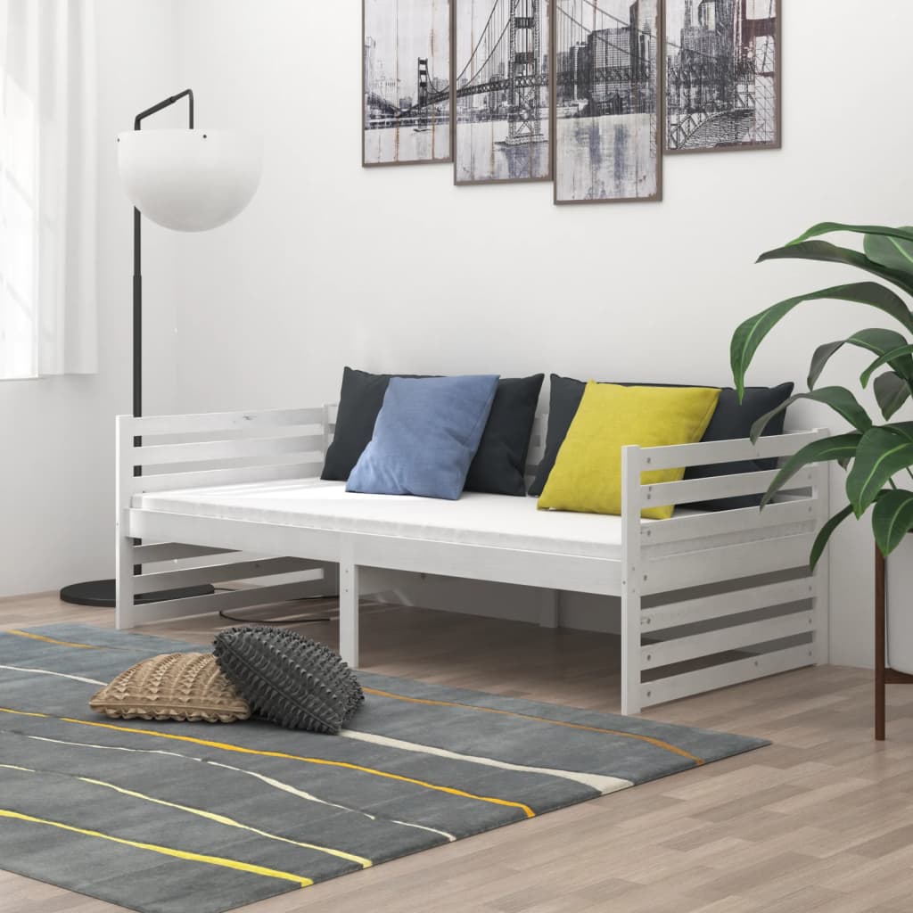vidaXL Łóżko dzienne, białe, lite drewno sosnowe, 90x200 cm