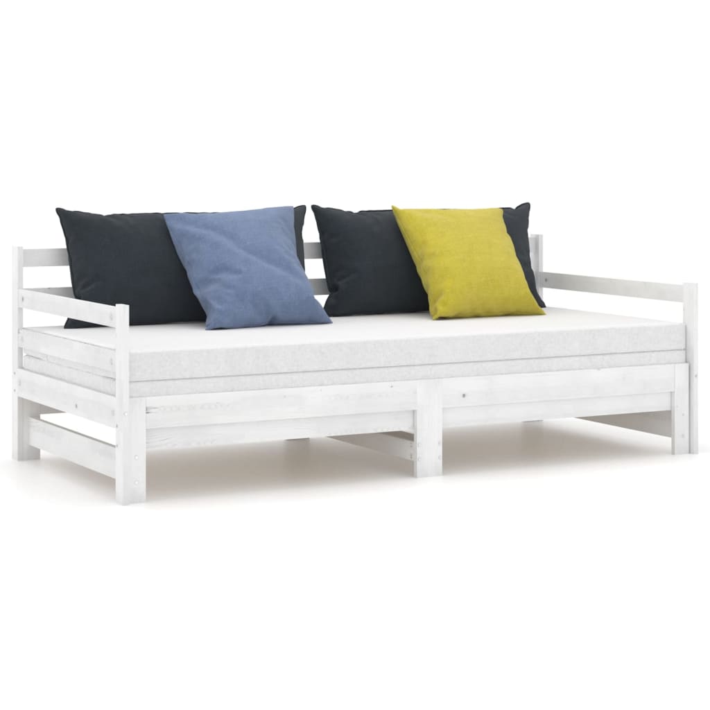 vidaXL Łóżko wysuwane, lite drewno sosnowe, białe, 2x(90x200) cm