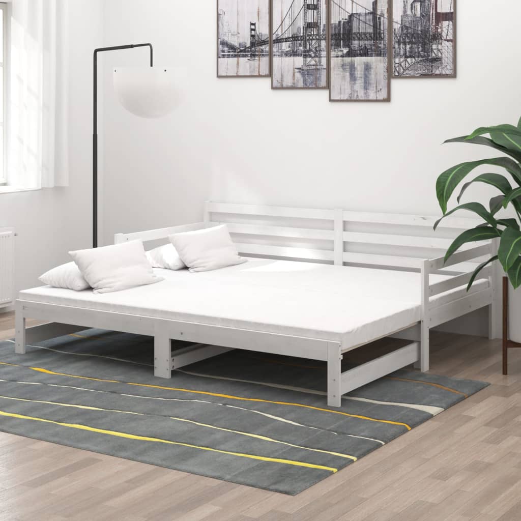 vidaXL Łóżko wysuwane, lite drewno sosnowe, białe, 2x(90x200) cm