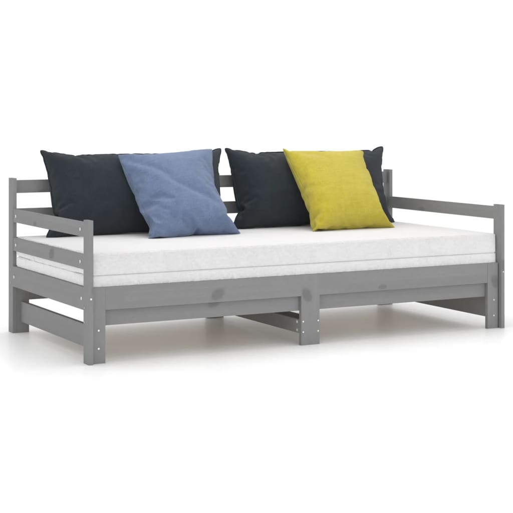 vidaXL Łóżko wysuwane, szare, lite drewno sosnowe, 2x(90x200) cm