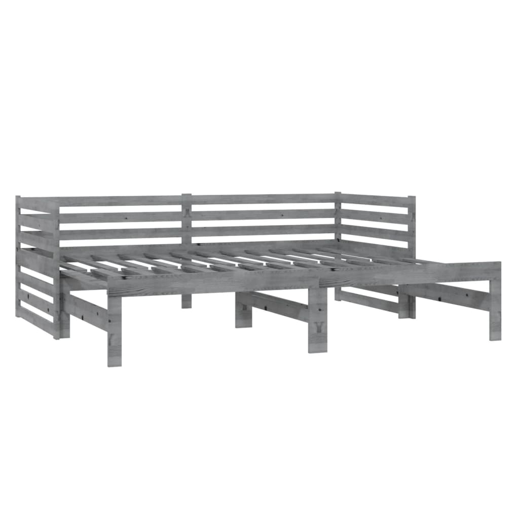vidaXL Łóżko wysuwane, lite drewno sosnowe, szare, 2x(90x200) cm