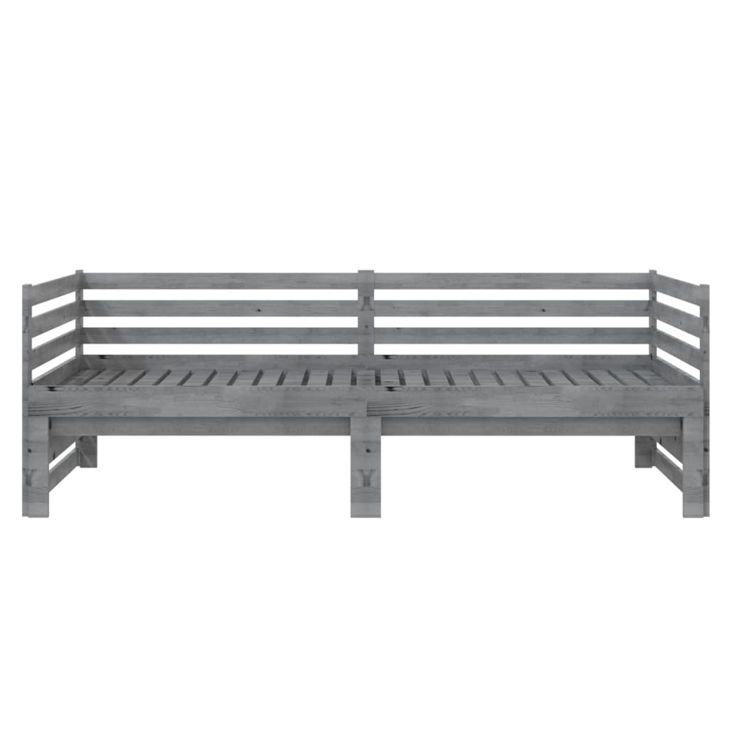 vidaXL Łóżko wysuwane, lite drewno sosnowe, szare, 2x(90x200) cm