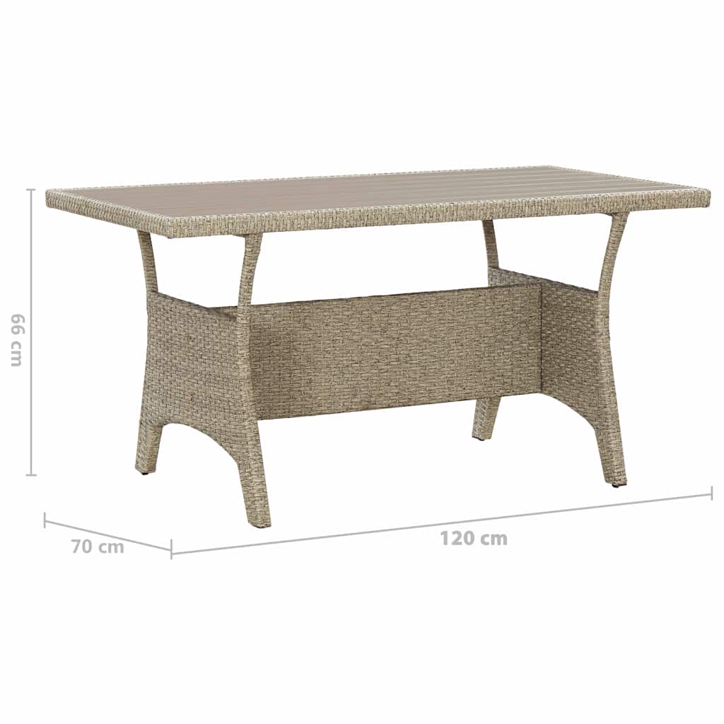 vidaXL Stół ogrodowy, szary, 120x70x66 cm, polirattanowy