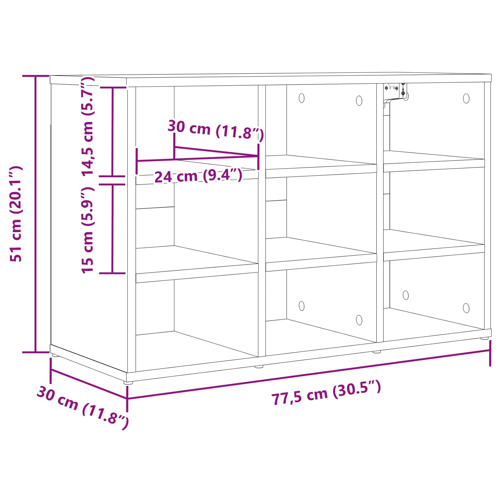 vidaXL Szafka na buty z półką Dąb Sonoma 77,5 x 30 x 51 cm