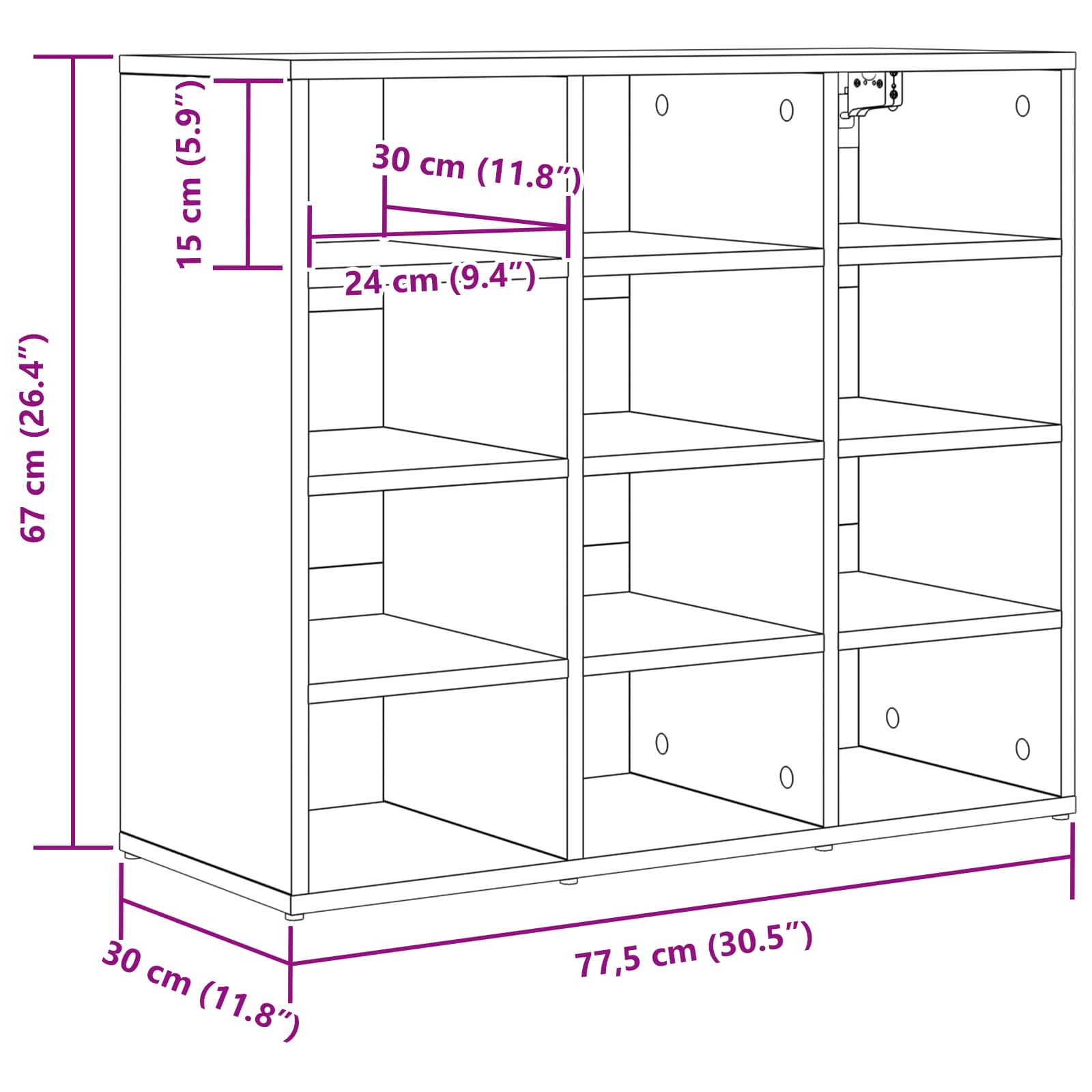 vidaXL Szafka na buty z półką Betonowy szary 77,5 x 30 x 67 cm